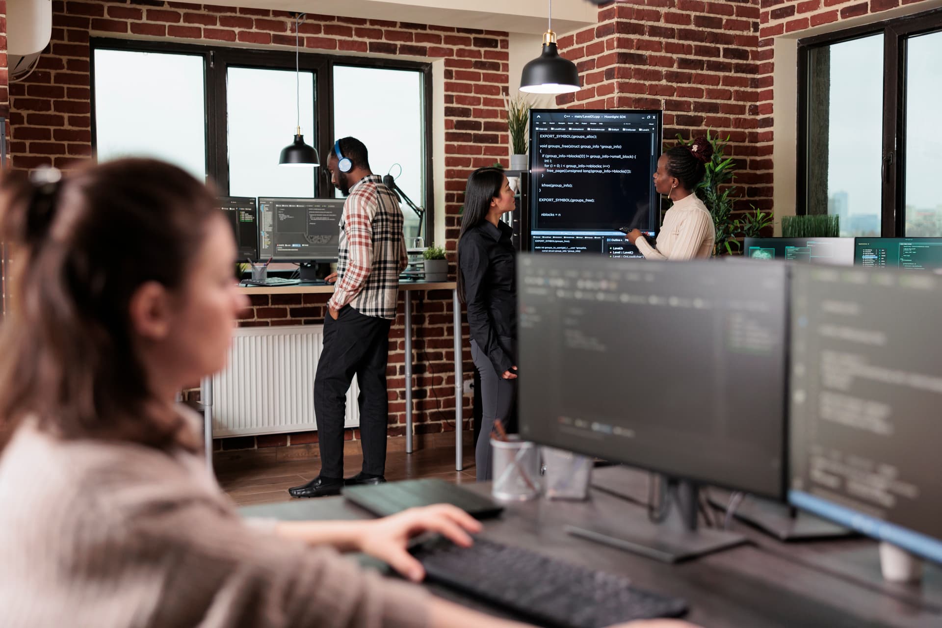 Team working on software